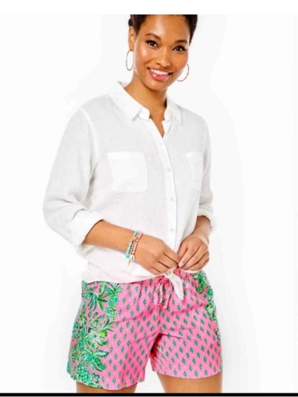 Lilly Pulitzer Pink Tropical Print Women’s Katia Shorts in Oh Diamond Girl Pink